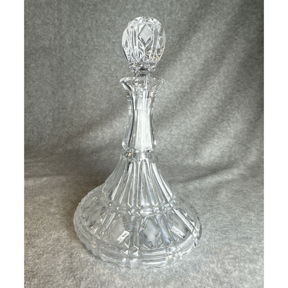 SHIP CAPTAINS Liquor Decanter 10” Clear Cut Lead Crystal Barware Diamond Pattern